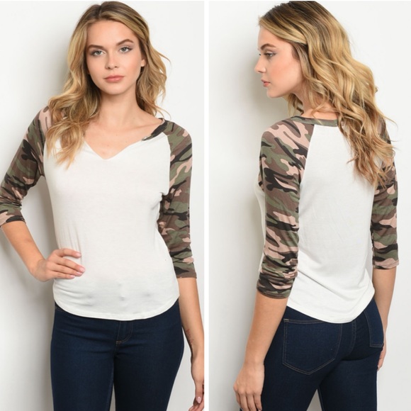 Boutique Tops - Camouflage Shirt in White